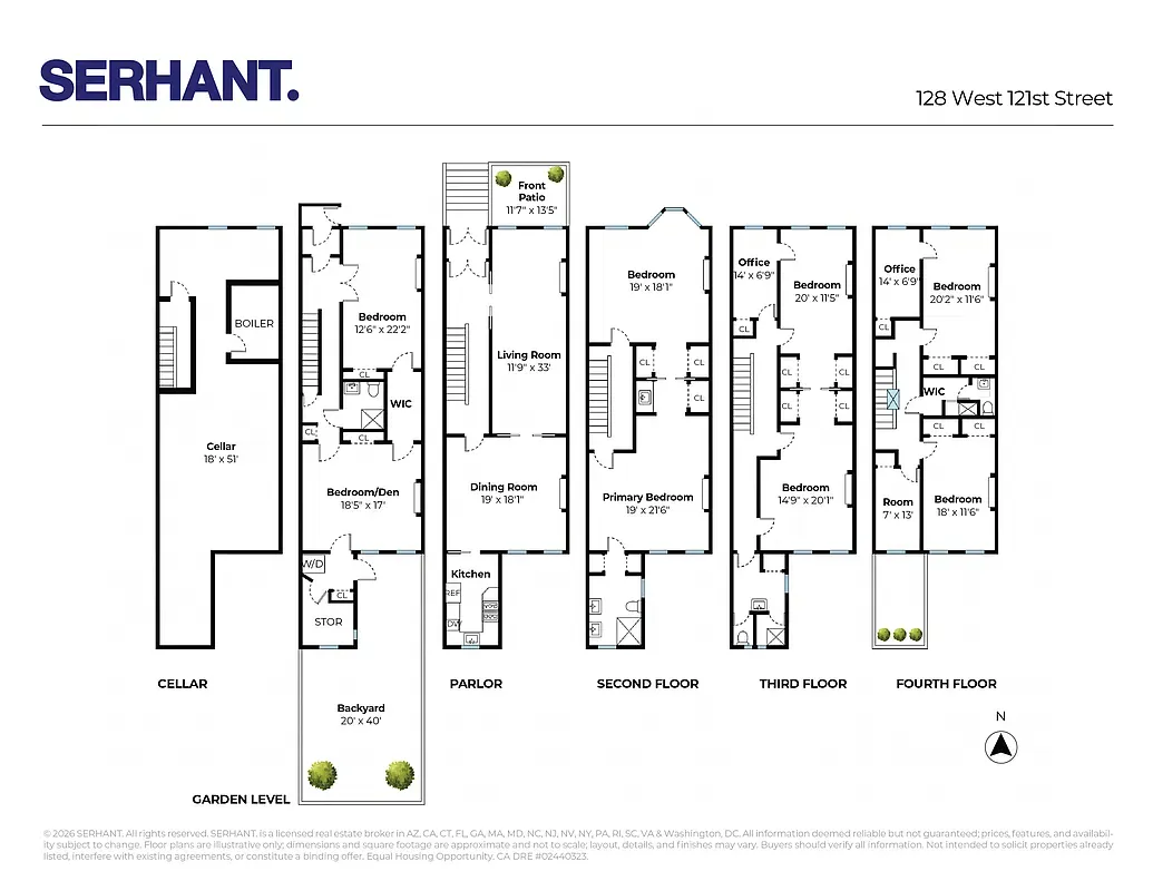 Current floor plan for every level of 128 West 121st Street