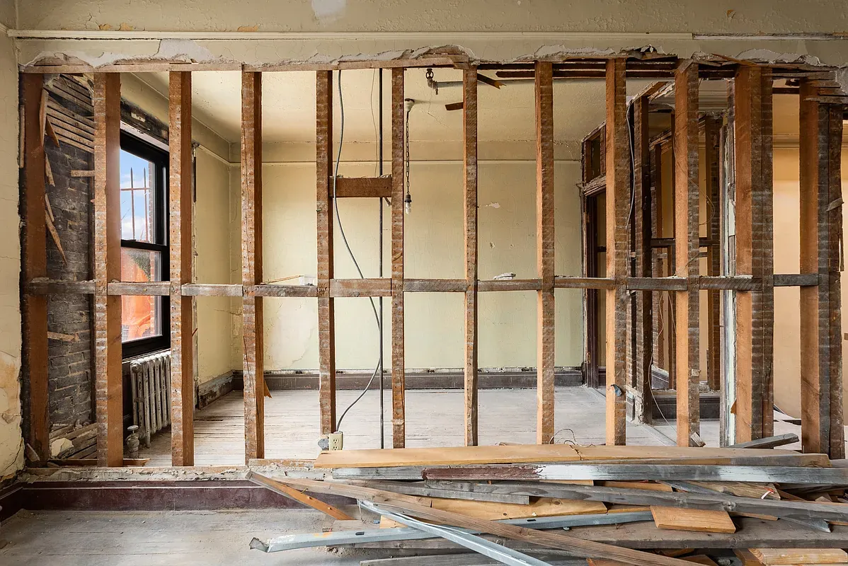 Interior walls opened up during renovation at 128 West 121st Street