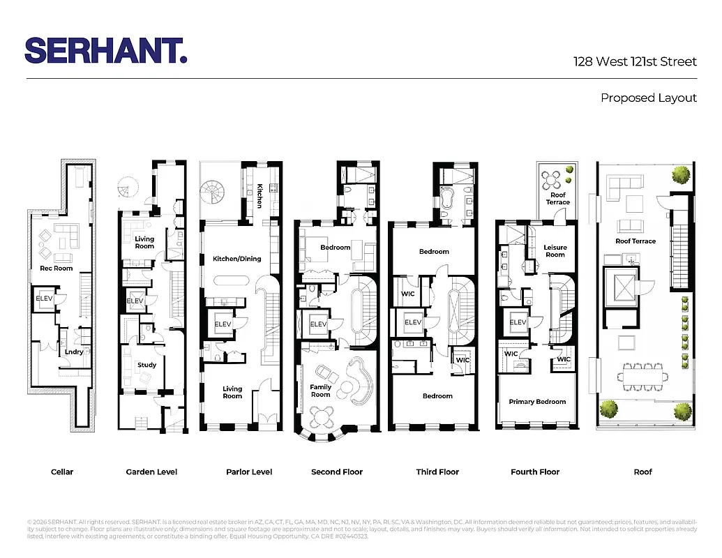 Proposed floor plan for every level of 128 West 121st Street