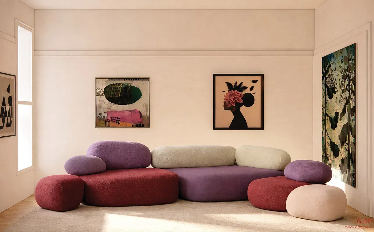 Design rendering of a lounge with contemporary furniture at 128 West 121st Street