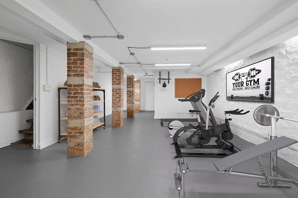 Lower level set up as a home gym at 14 West 121st Street