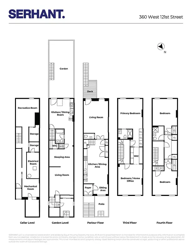 Floor plan for every level of 360 West 121st Street