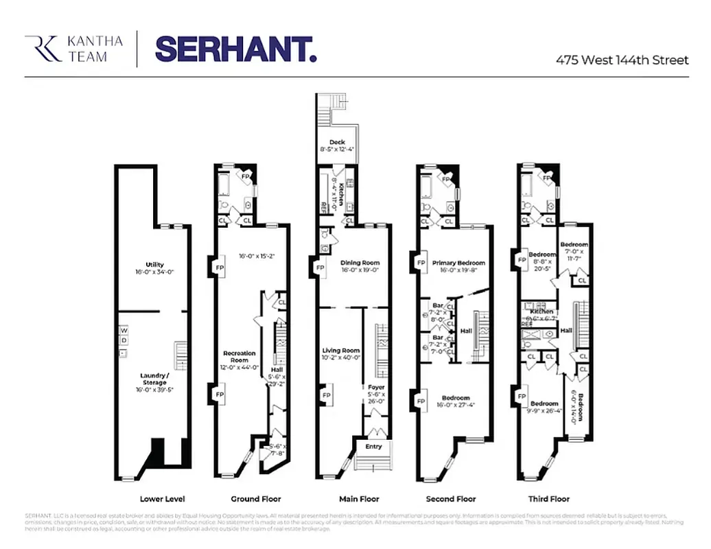 Floor plan for every level of 475 West 144th Street