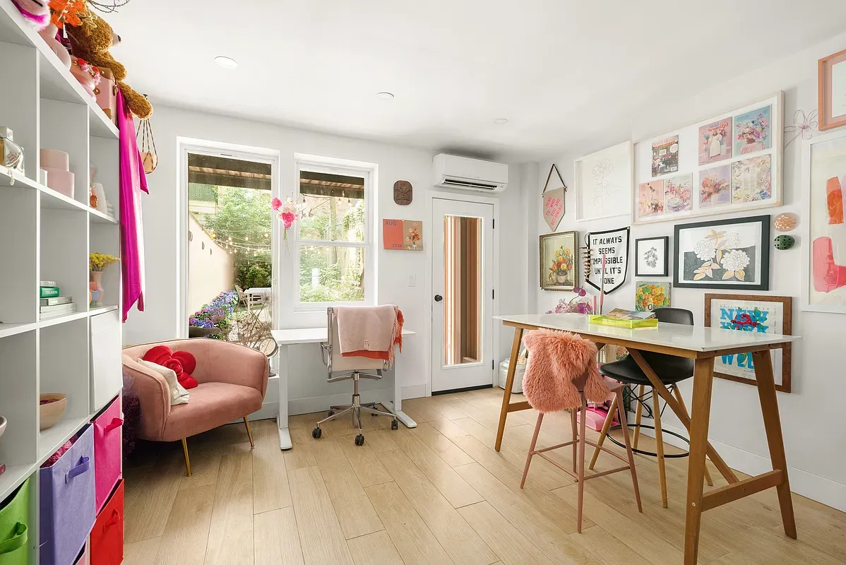 Home office with garden-facing windows at 642 West 138th Street