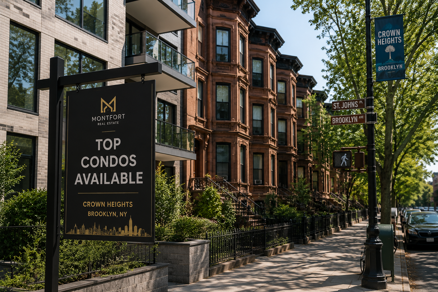 Top condos available in Crown Heights Brooklyn with modern condominium buildings and historic brownstones in New York City